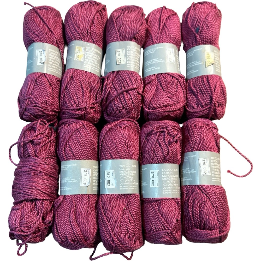 Lot of 10 Unger Plantation‎ Mercerized Cotton Yarn Skeins Pink Berry 50g 102 Yds - Picture 2 of 8